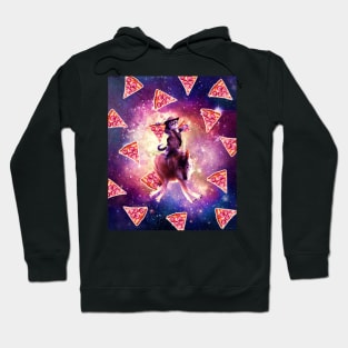 Cowboy Space Cat On Wolf Unicorn - Pizza Hoodie